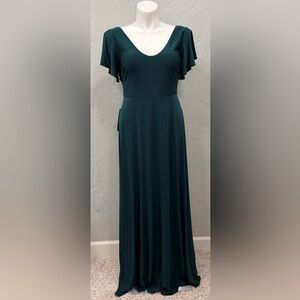 Azazie Micayla Pine Green Bridesmaid Dress A16 | Flutter Sleeve Formal Maxi